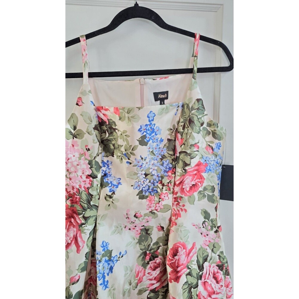 Alexa B Floral Fit & Flare Pleated Knee Dress Square Neck Sleeveless Size 8 - Picture 4 of 8